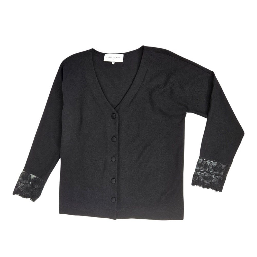 ATELIER CAMILLE Anthropologie Cardigan Viscose Lace Cuffs Women’s Size 0 France - Picture 4 of 14